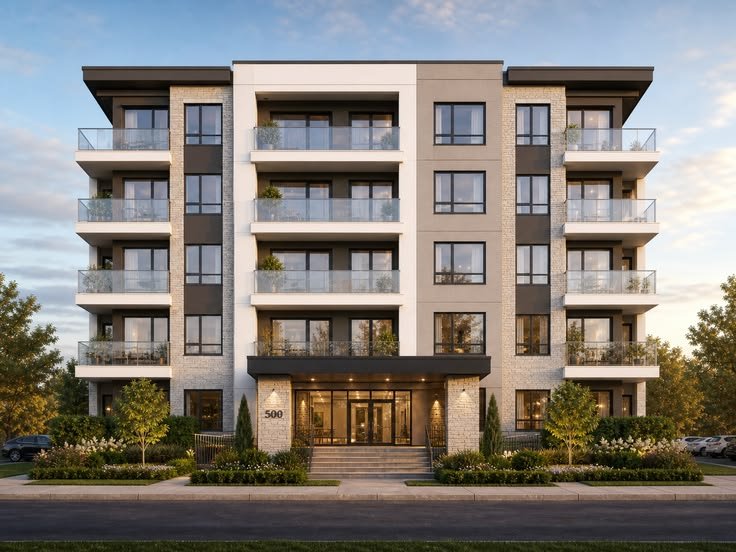 Taş ve beyaz cepheli modern apartman projesi